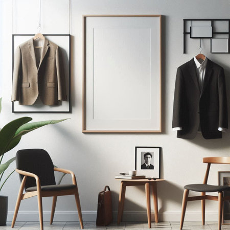 Mock up poster frame in modern interior background, 3d renderの写真素材