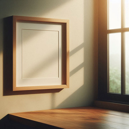Wooden frame on the wall in the room. 3d renderingの写真素材