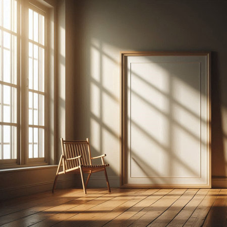 Wooden chair in modern interior with empty poster. Mock up, 3D Rendering