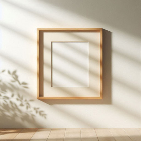 3d rendering of a wooden frame leaning on a wall in a room