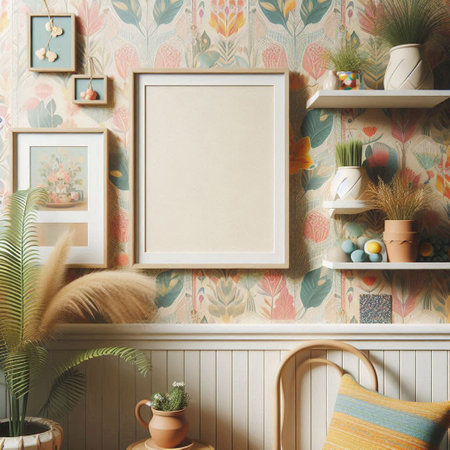 Mock up poster frame in interior background, Scandinavian style, 3D render