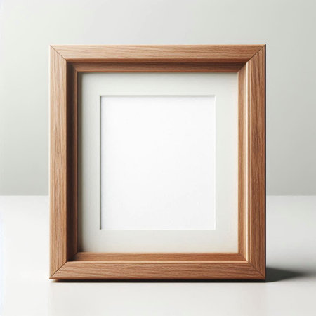Wooden photo frame on white background. 3d render illustration.の写真素材