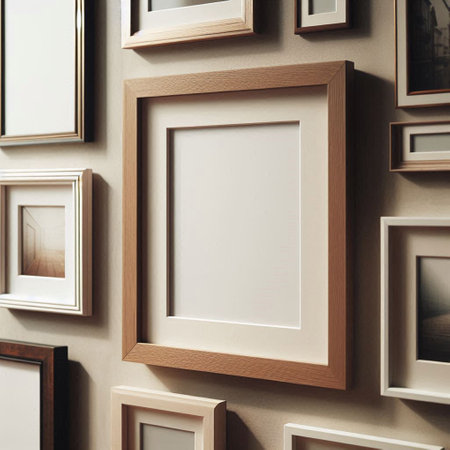 Wooden frames on the wall. 3d rendering, mock up