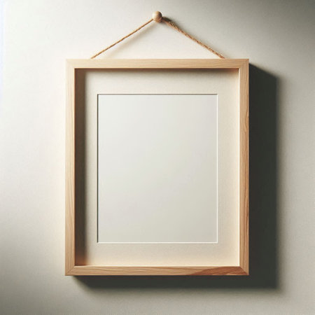Wooden frame hanging on the wall. Mock up. 3d renderの写真素材