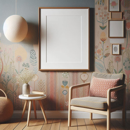 Mockup poster frame in interior background, Scandinavian style, 3D render
