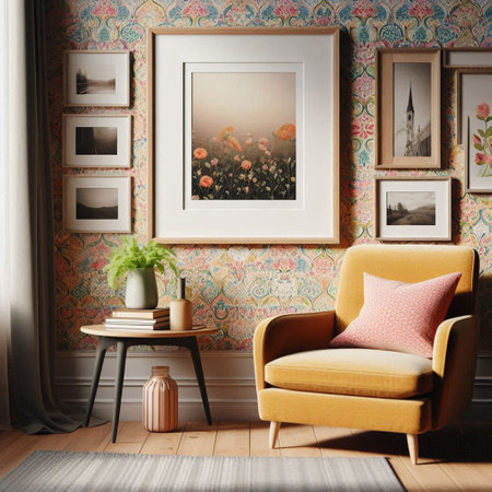 Interior of a living room with armchair and picture frame. 3d renderの写真素材