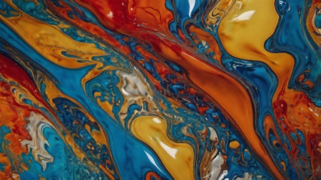 Colorful abstract background of acrylic paint in blue and orange tones.