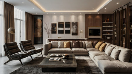 Luxury living room interior design. 3D Rendering.
