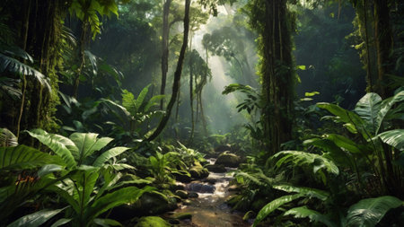 Beautiful rainforest with a small stream in a tropical rainforest