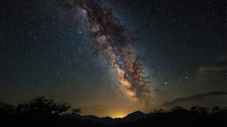 Milky way and stars in the night sky. Long exposure photograph.