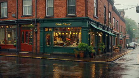 Street view of downtown in the rain.