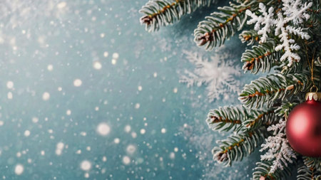 Christmas greeting card. Festive decoration on blue wooden background. New Year concept. Copy space.の写真素材