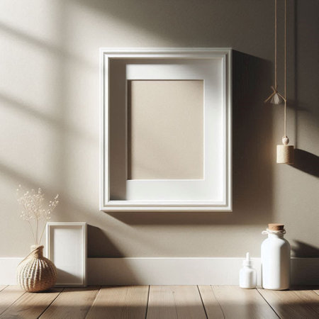 Mock up poster frame in interior background, 3D render illustration