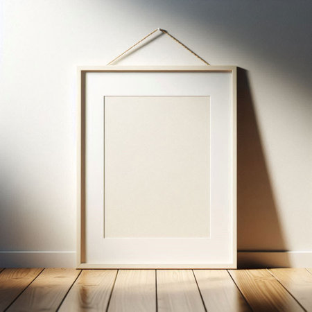 Blank picture frame hanging on wall. Mock up, 3D Renderingの写真素材