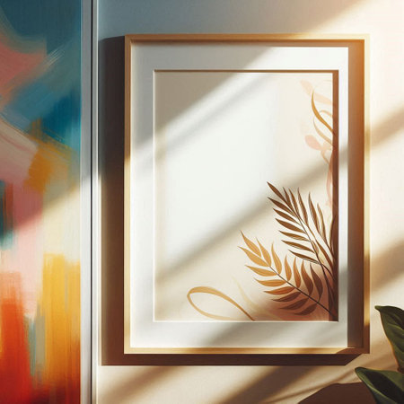Modern interior design, mock up poster frame on wall, 3d renderの写真素材