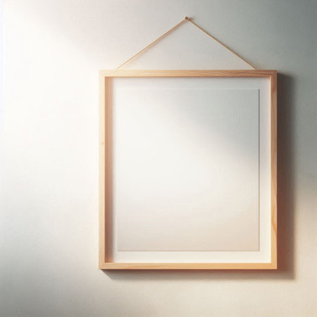 Blank picture frame hanging on wall. Mock up, 3D Rendering