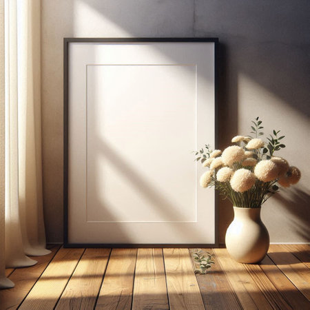 Mock up poster frame in interior background. 3d render illustration