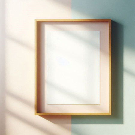 Wooden frame on the wall with shadow. 3D rendering.の写真素材