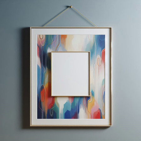 Blank picture frame hanging on the wall. 3d render.