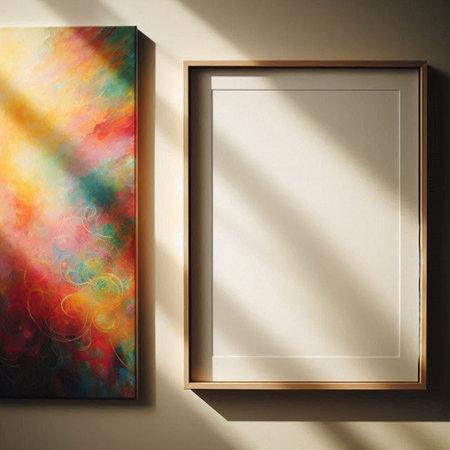 Empty frame on the wall. Mock up, 3D Renderingの写真素材