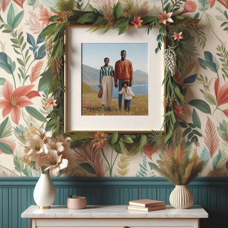 Vintage interior with a picture of a man and a woman.
