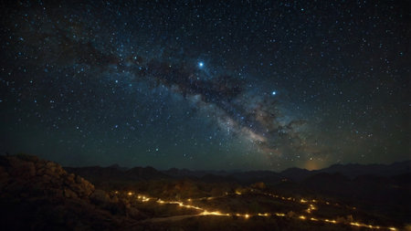 Milky Way over the mountains at night. Long exposure photography.