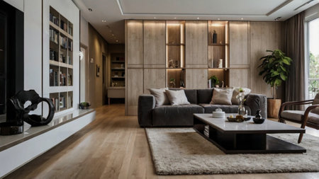 Luxury living room interior design in modern house. Nobody inside