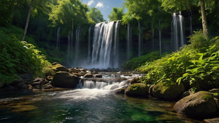 beautiful waterfall in the forest, photo as a background, digital imageの写真素材