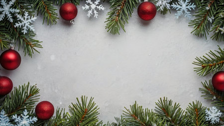 Christmas greeting card. Festive decoration on wooden background. New Year concept. Copy space. ...
