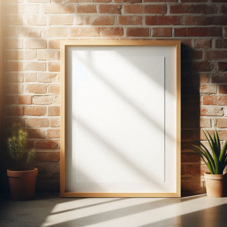 Blank picture frame mockup in interior with sunlight. 3D rendering