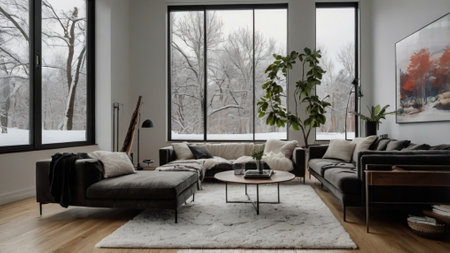 modern bright interiors apartment living room 3D rendering illustration computer generated imageの写真素材