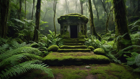 Old temple in the rain forest, Doi Inthanon National Park, Chiang Mai, Thailandの写真素材