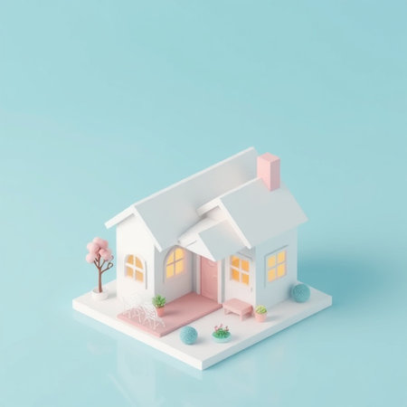 House model on a blue background. 3d rendering, 3d illustration.の写真素材