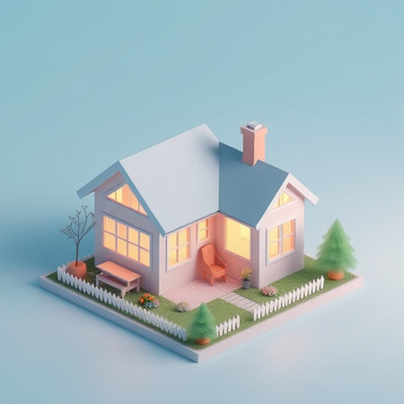 3d isometric of a house on a light blue background.の写真素材