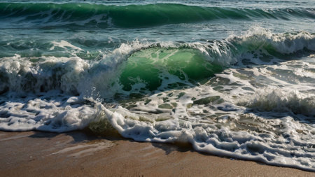 Waves breaking on a sandy beach in the Mediterranean Sea, Israel