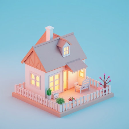 3d isometric house on blue background. 3d illustration.の写真素材