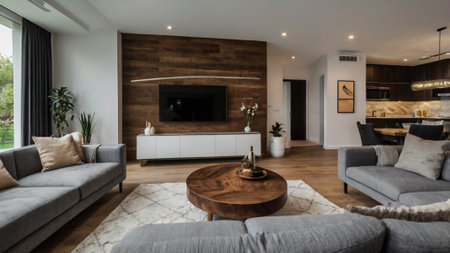 Interior of a modern living room in a luxury house. Nobody inside