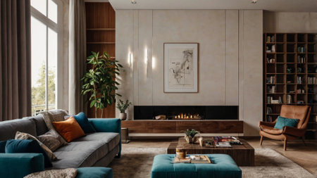 Modern living room interior with sofa and armchair. 3D renderingの写真素材