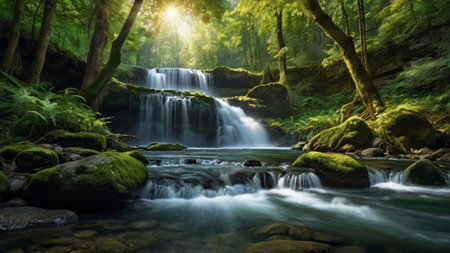 Beautiful waterfall in deep forest. Waterfall in deep forest.の写真素材