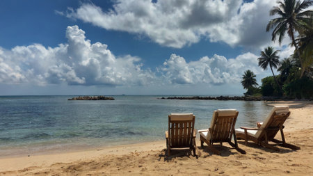 Beach chairs on the beach of the Caribbean island of Barbados