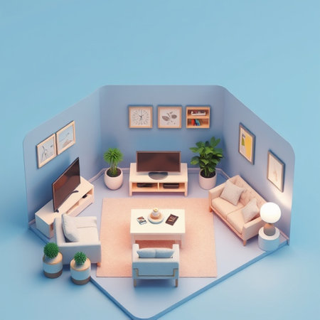 Interior of modern living room with furniture. 3d render.