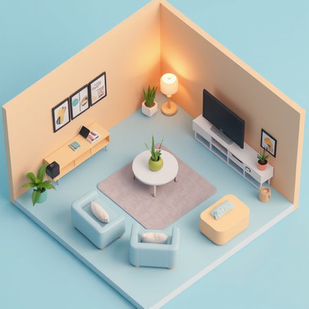 Interior of living room with furniture and tv. 3d render