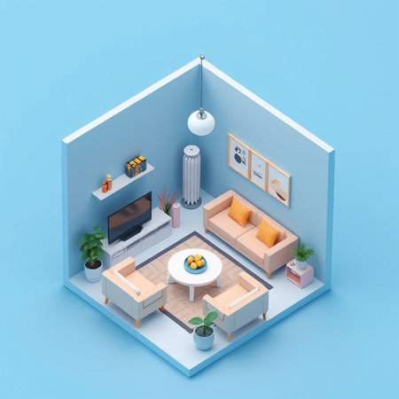 Interior of living room in isometric view, 3D renderingの写真素材