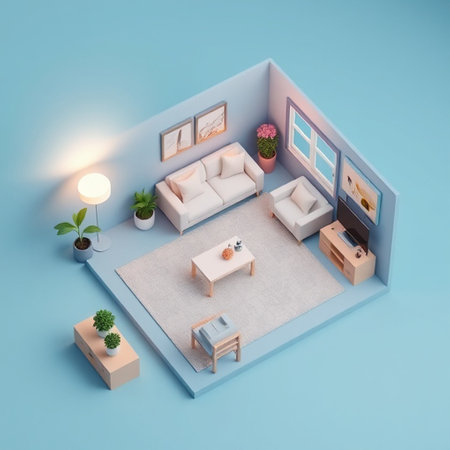 Interior of modern living room in pastel colors. 3D renderingの写真素材