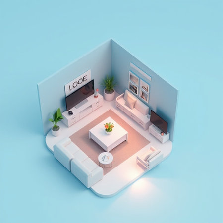 Interior of modern living room in isometric view. 3D renderingの写真素材