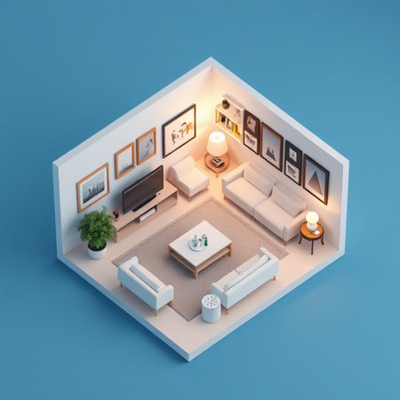 Interior of the living room isometric view, 3D renderingの写真素材