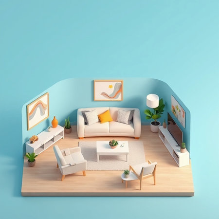 Interior of the living room, 3D rendering, 3D illustration