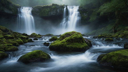Beautiful waterfall in deep forest at Huay Mae Kamin waterfall National Park, Thailandの写真素材