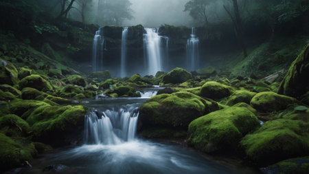 Waterfall in the rainforest, beautiful nature background, long exposureの写真素材