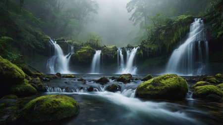 Waterfall in the rainforest of Doi Inthanon National Park, Chiang Mai, Thailandの写真素材